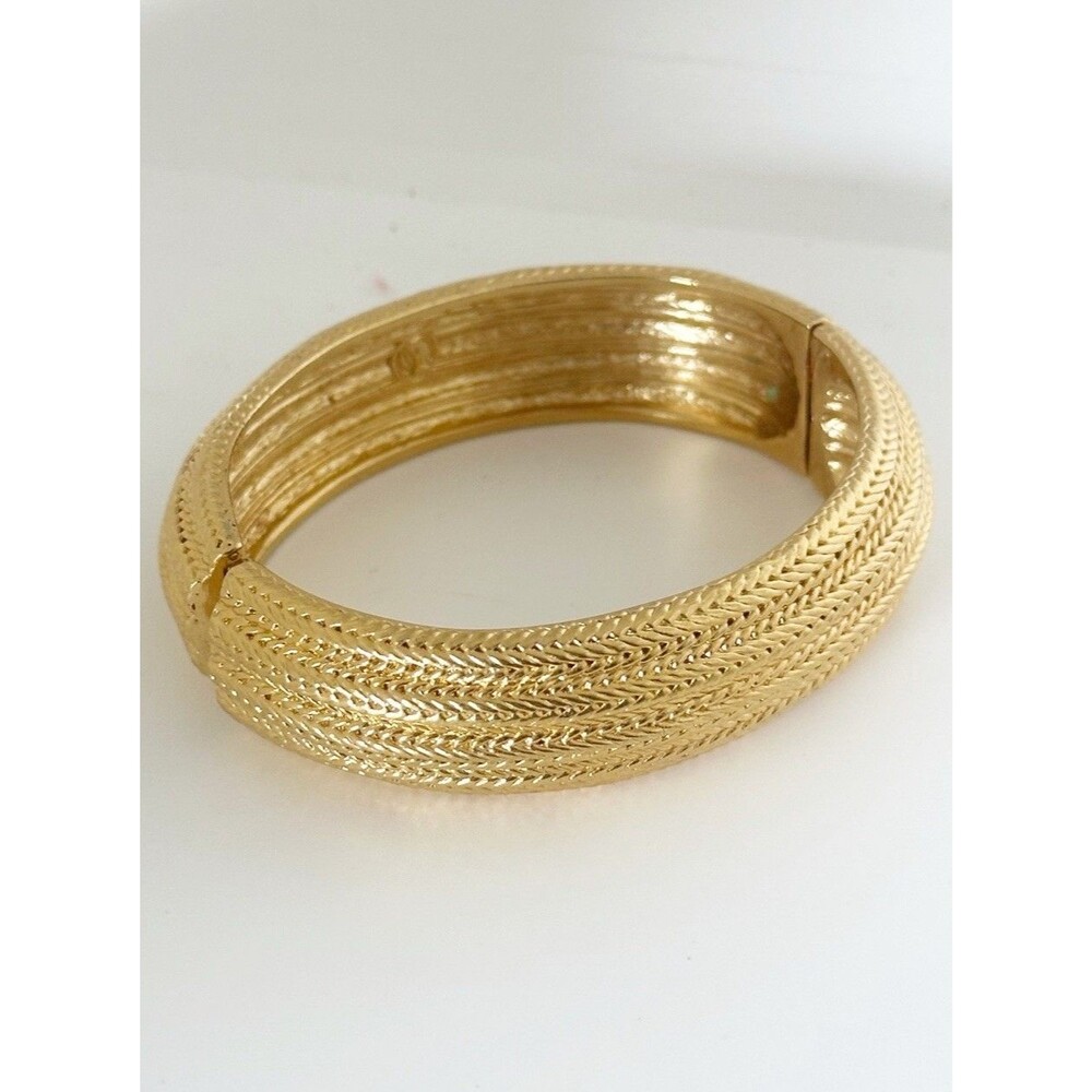 Vintage St. John Bangle Clamper Bracelet Gold Tone Woven Texture Designer